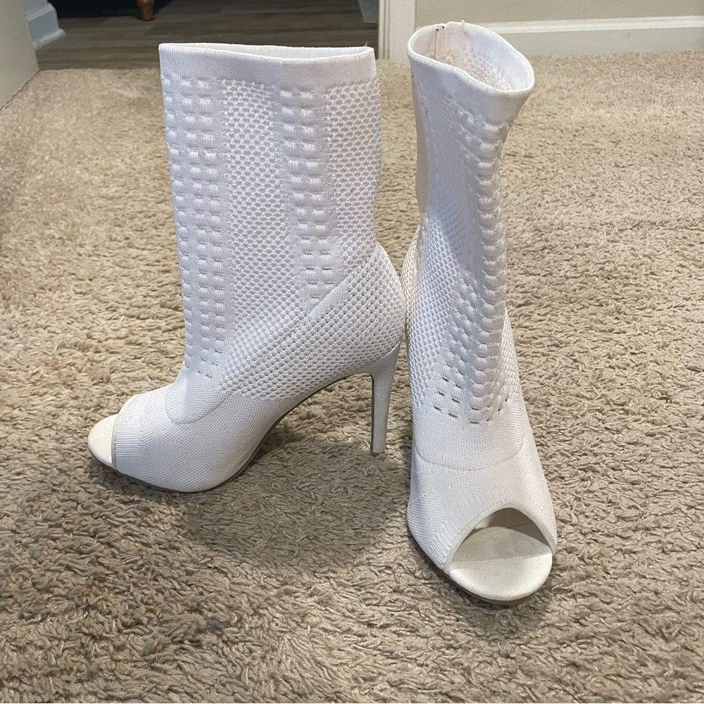 White Peep-Toe Ankle Booties